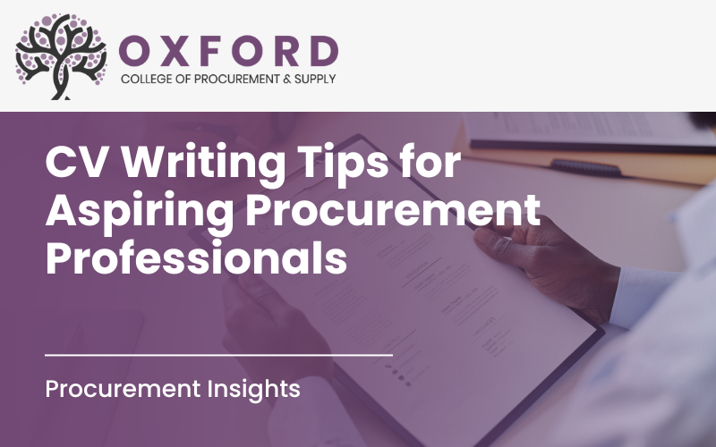 Blog header reads 'CV Writing Tips for Aspiring Procurement Professionals'